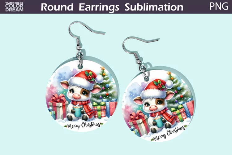 Christmas Round Round Earrings | Cow Christmas Earrings