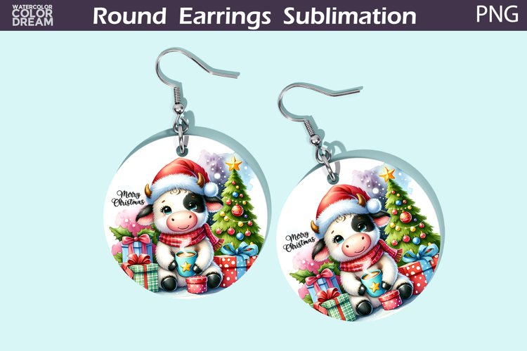 Christmas Round Earrings | Cow Christmas Earrings example image 1