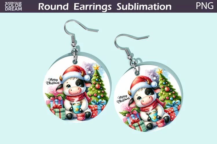 Christmas Round Earrings | Cow Christmas Earrings