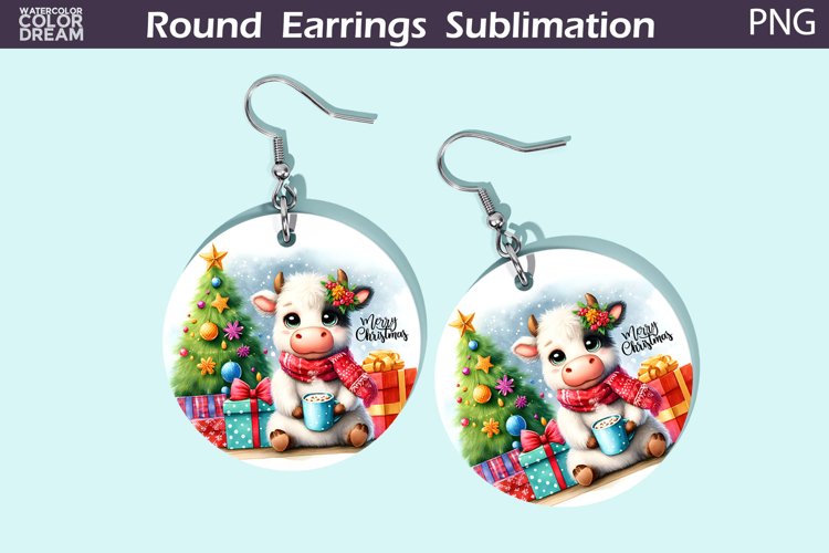 Christmas Round Earrings | Cow Christmas Earrings example image 1
