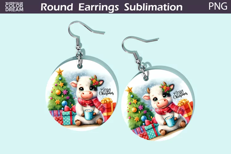 Christmas Round Earrings | Cow Christmas Earrings