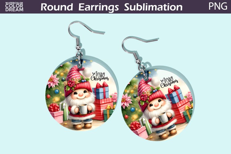 Christmas Round Earrings | Christmas Gnome Earrings example image 1