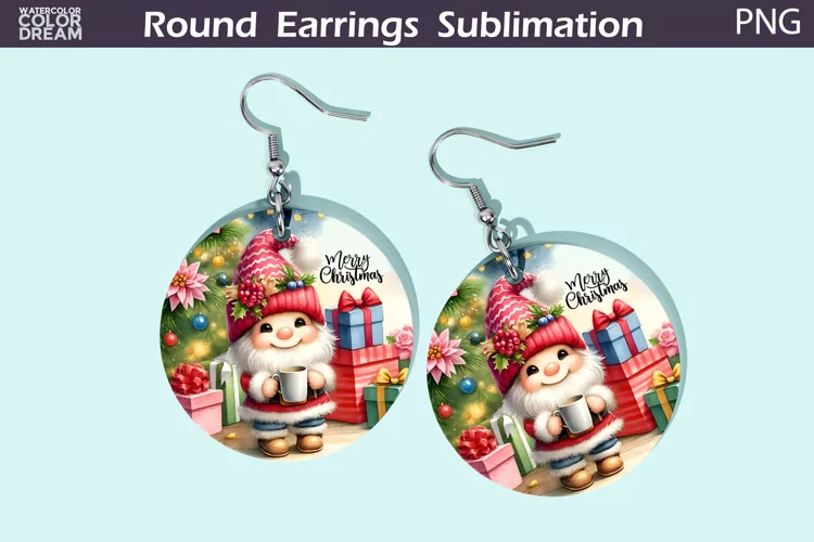 Christmas Round Earrings | Christmas Gnome Earrings
