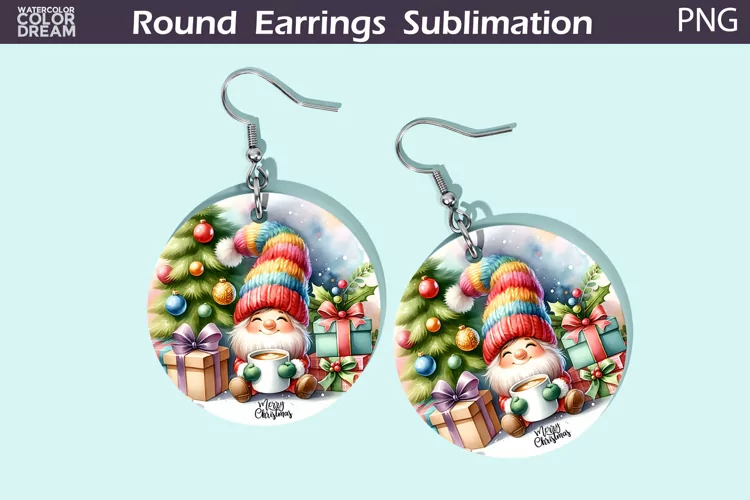 Christmas Round Earrings | Christmas Gnome Earrings