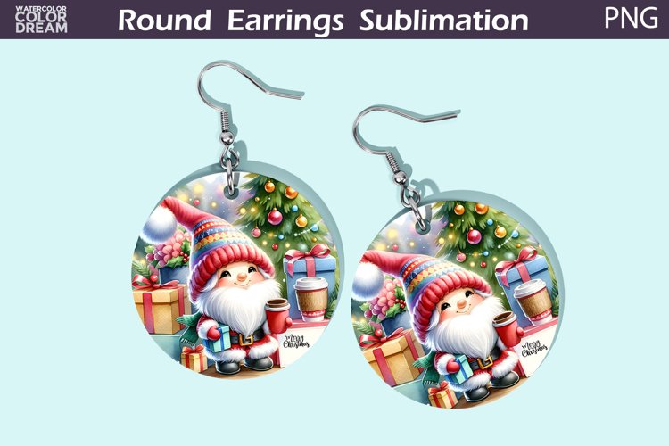 Christmas Round Earrings | Christmas Gnome Earrings