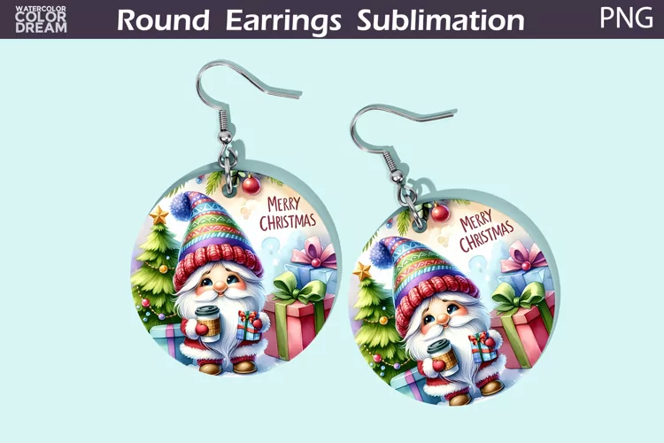 Christmas Round Earrings | Christmas Gnome Earrings
