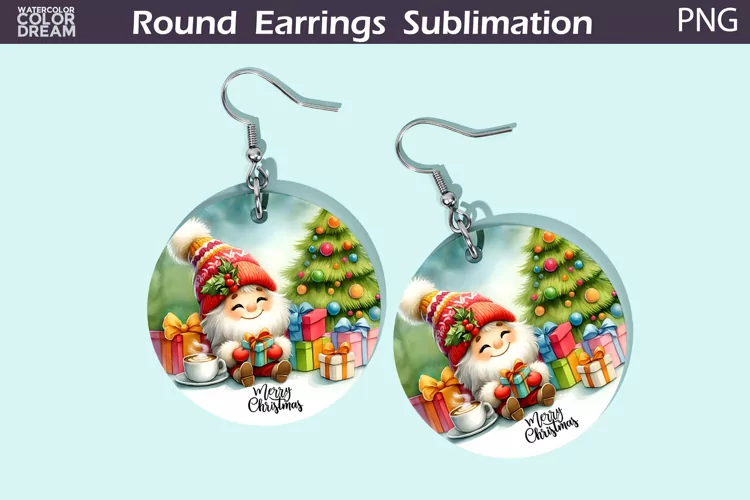 Christmas Round Earrings | Christmas Gnome Earrings
