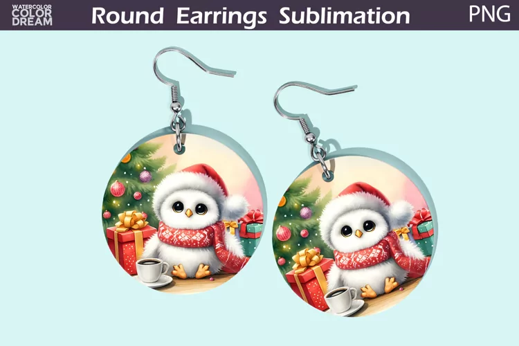 Christmas Round Earrings | Christmas Owl Earrings
