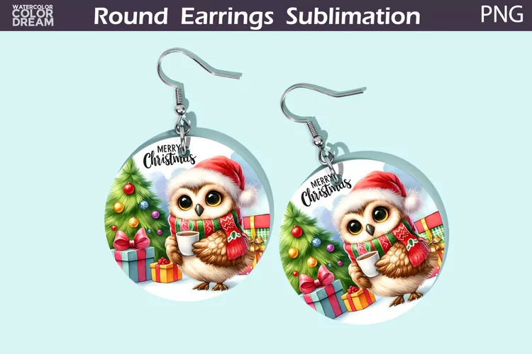 Christmas Round Earrings | Christmas Owl Earrings