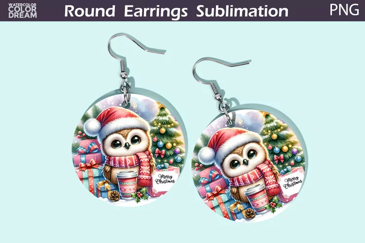 Christmas Round Earrings | Christmas Owl Earrings