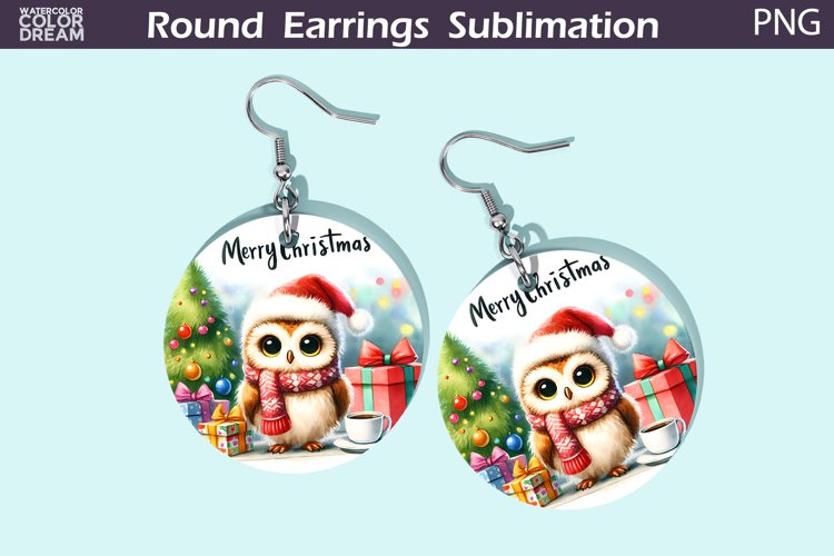Christmas Round Earrings | Christmas Owl Earrings example image 1