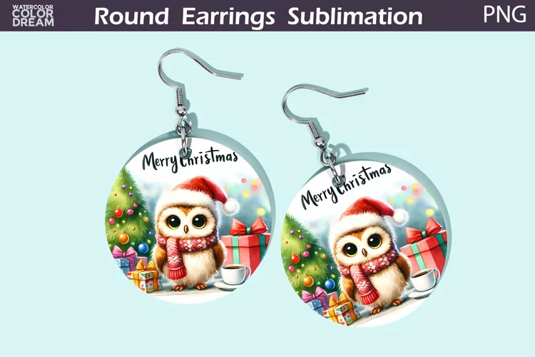 Christmas Round Earrings | Christmas Owl Earrings