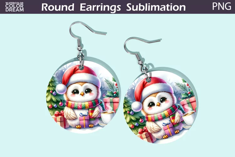 Christmas Round Earrings | Christmas Owl Earrings