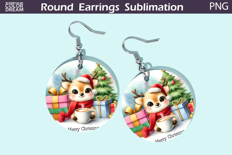 Christmas Round Earrings | Christmas Deer Earrings