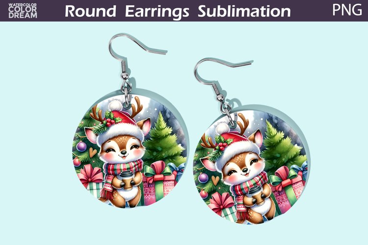 Christmas Round Earrings | Christmas Deer Earrings
