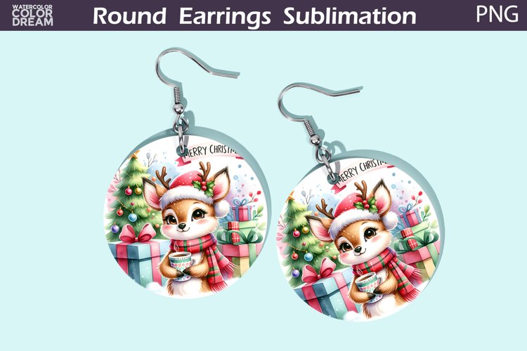 Christmas Round Earrings | Christmas Deer Earrings