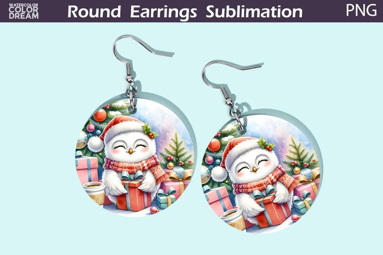 Christmas Round Earrings | Christmas Owl Earrings example image 1