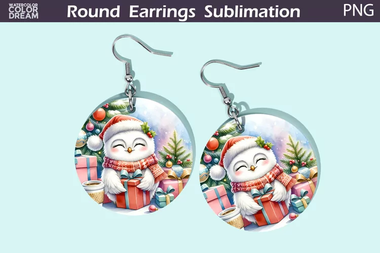 Christmas Round Earrings | Christmas Owl Earrings
