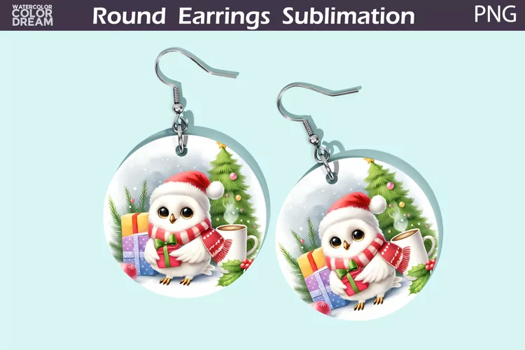 Christmas Round Earrings | Christmas Owl Earrings