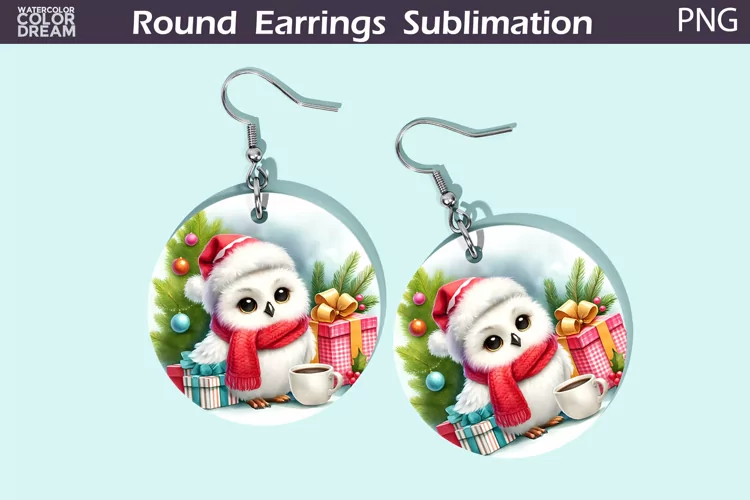 Christmas Round Earrings | Christmas Owl Earrings