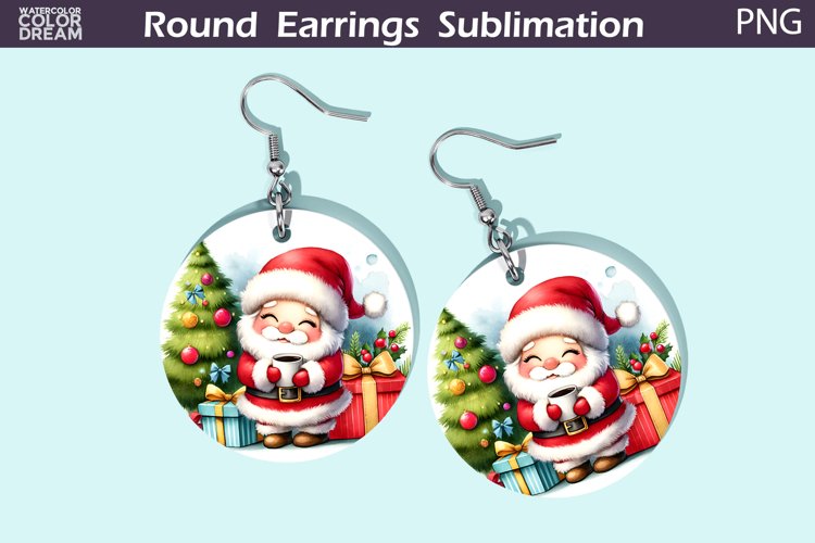 Christmas Round Earrings | Christmas Santa Claus Earrings example image 1