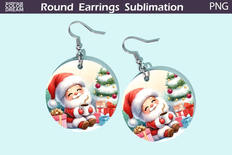 Christmas Round Earrings | Christmas Santa Claus Earrings example image 1