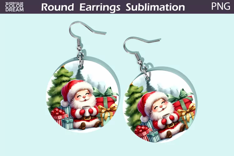 Christmas Round Earrings | Christmas Santa Claus Earrings
