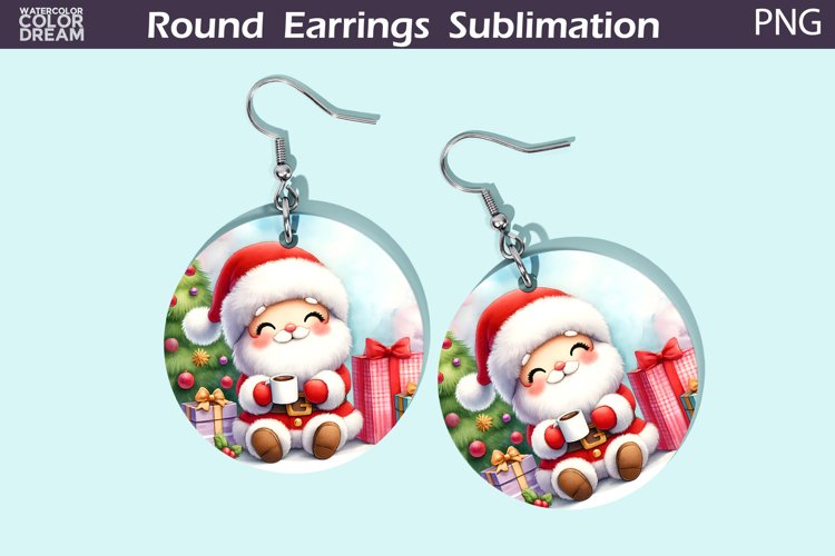 Christmas Round Earrings | Christmas Santa Claus Earrings example image 1