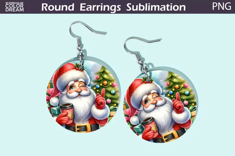 Christmas Round Earrings | Christmas Santa Claus Earrings