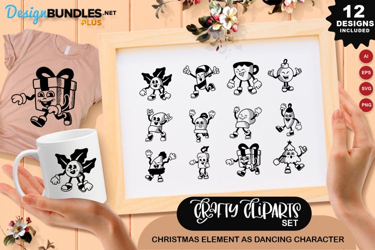 Christmas Element As Dancing Characters Clipart Set example image 1