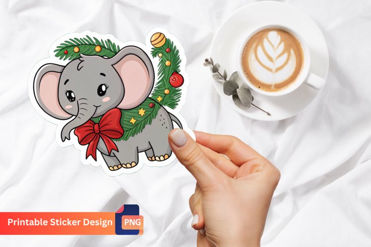 Christmas Elephant Sticker, Festive Elephant Sticker