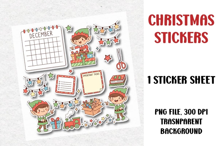 Christmas Stickers Sheet, Printable Stickers