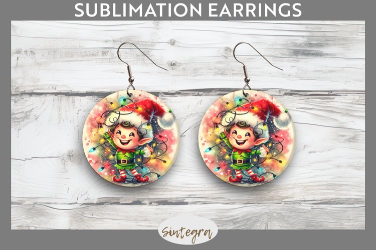 Christmas Elf v1 Entangled in Lights Round Earrings Sublimat