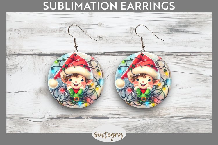 Christmas Elf v2 Entangled in Lights Round Earrings Sublimat