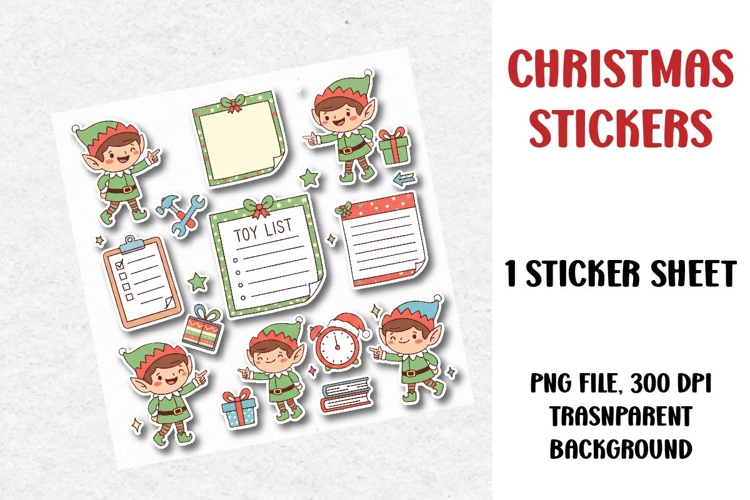 Christmas Stickers Sheet, Printable Stickers