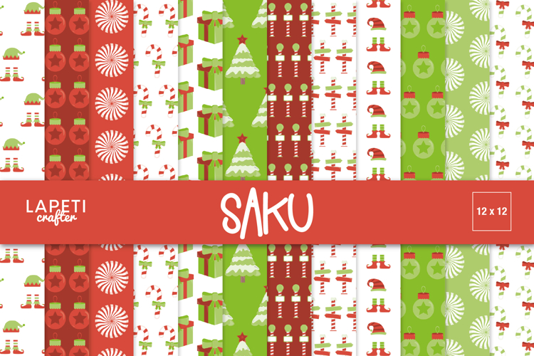 Christmas Elf Digital Papers, Candy Cane and Tree Patterns