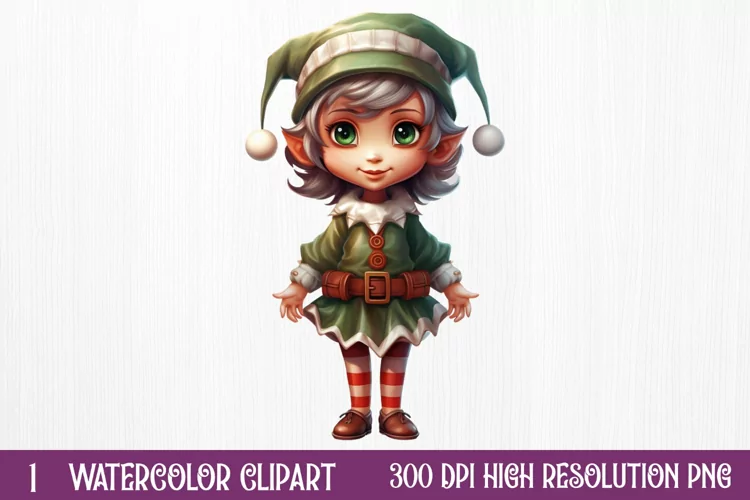 Christmas Elf Watercolor Clipart, Christmas PNG