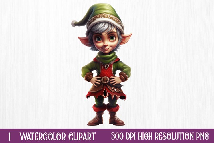 Christmas Elf Watercolor Clipart, Christmas PNG