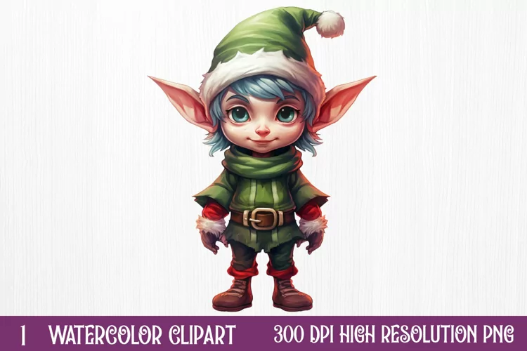 Christmas Elf Watercolor Clipart, Christmas PNG