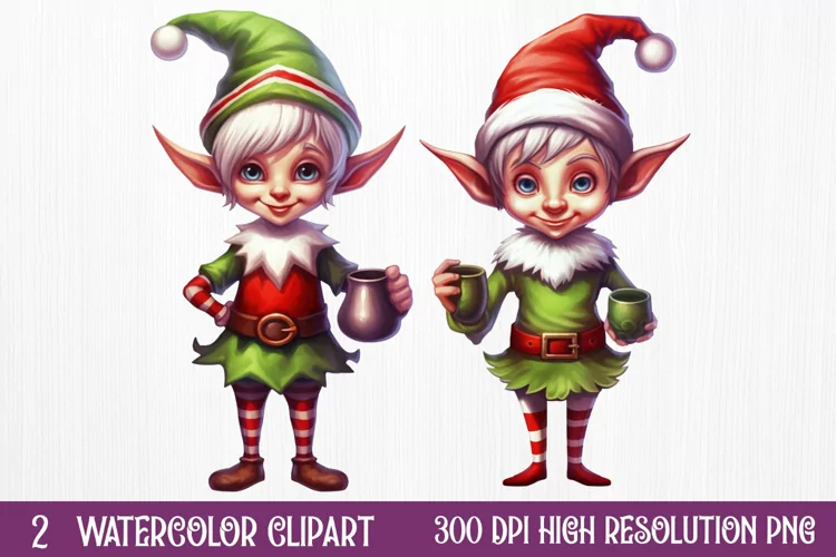 Christmas Elf Watercolor Clipart, Christmas PNG