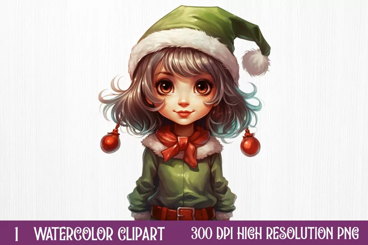 Christmas Elf Watercolor Clipart, Christmas PNG