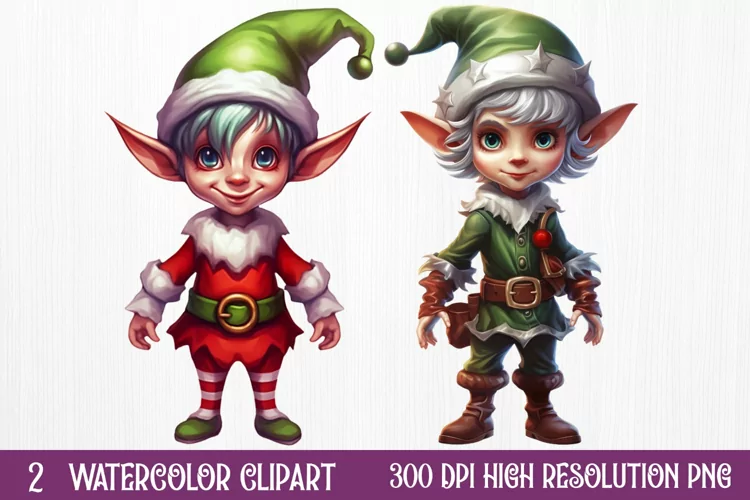 Christmas Elf Watercolor Clipart, Christmas PNG