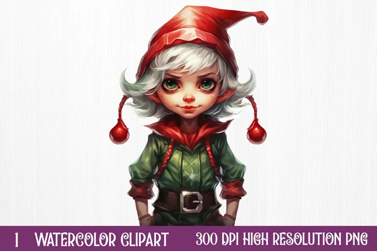 Christmas Elf Watercolor Clipart, Christmas PNG