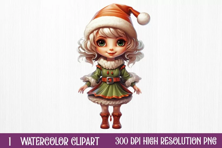 Christmas Elf Watercolor Clipart, Christmas PNG