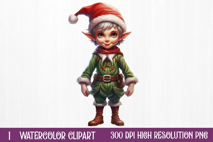 Christmas Elf Watercolor Clipart, Christmas PNG