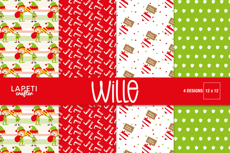 Christmas Elf Digital Papers, Holiday Scrapbook Backgrounds