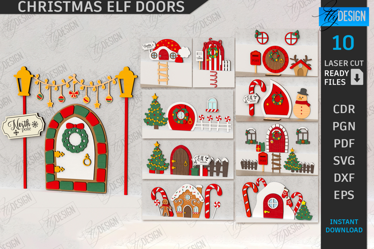 Christmas Elf Doors Laser Cut Bundle, Miniature Xmas House
