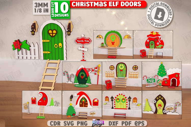 Christmas Elf Doors Laser Cut Bundle | Wall Christmas Decor