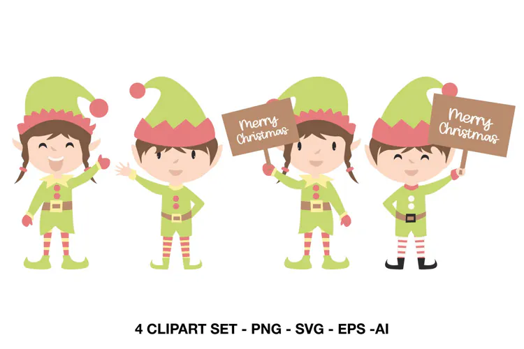 Christmas Elf Clipart SVG PNG Cute Holiday Characters