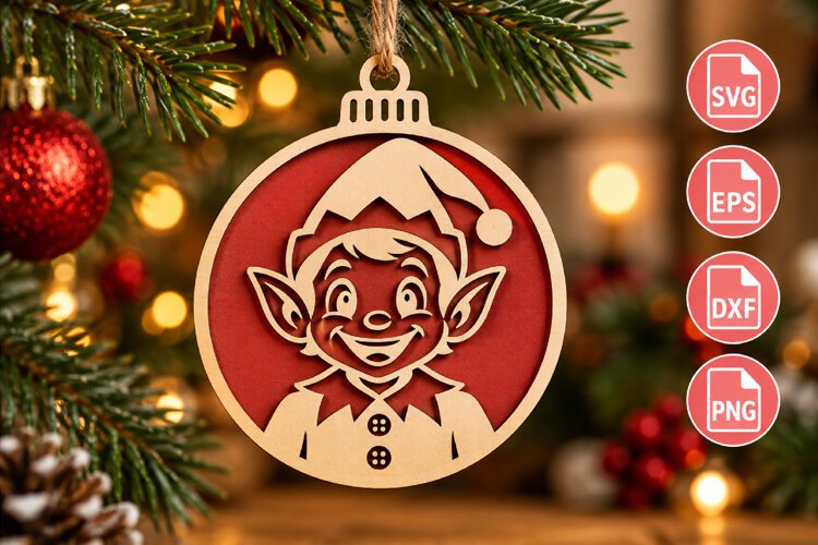 Christmas Elf Ornament Laser Cut example image 1